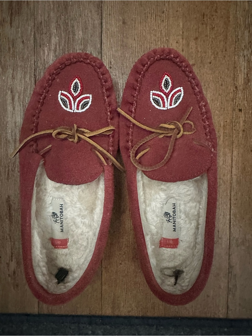Red Suede Moccasin Slippers